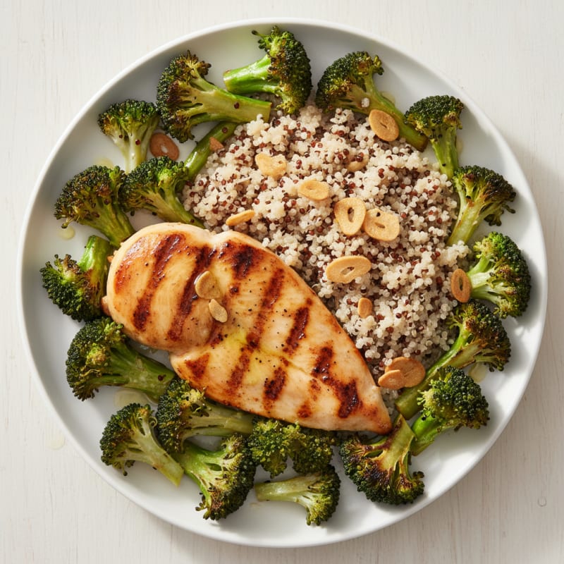 Grilled Chicken Breast with Quinoa and Roasted Broccoli