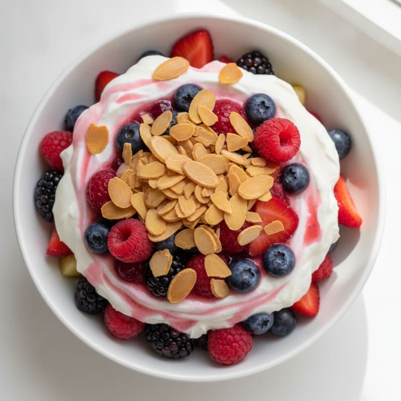 Greek Yogurt Protein Parfait with Mixed Berries and Almonds