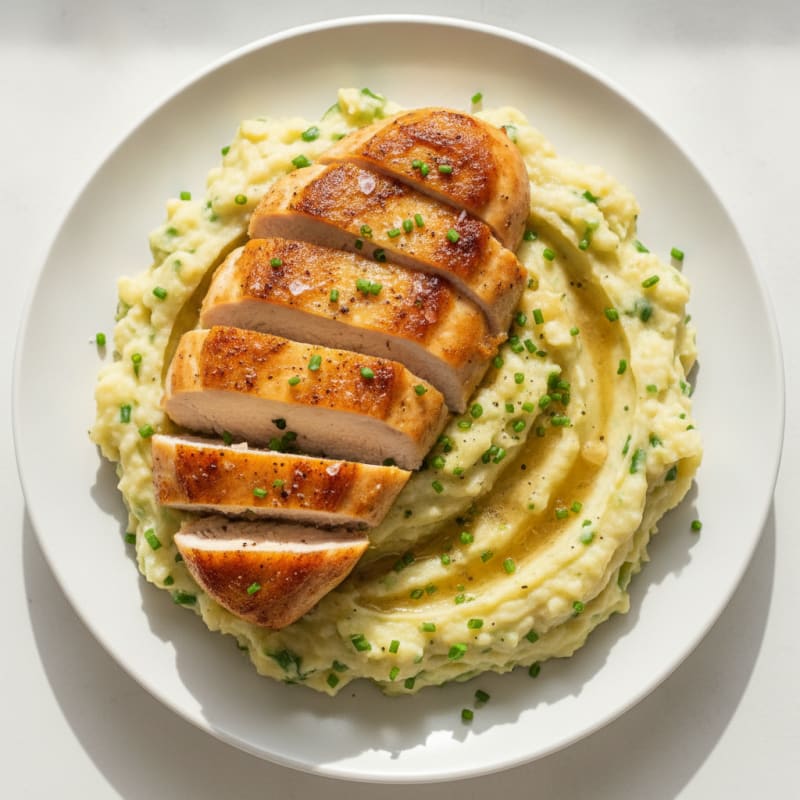 Garlic Herb Mashed Potatoes with Seared Chicken