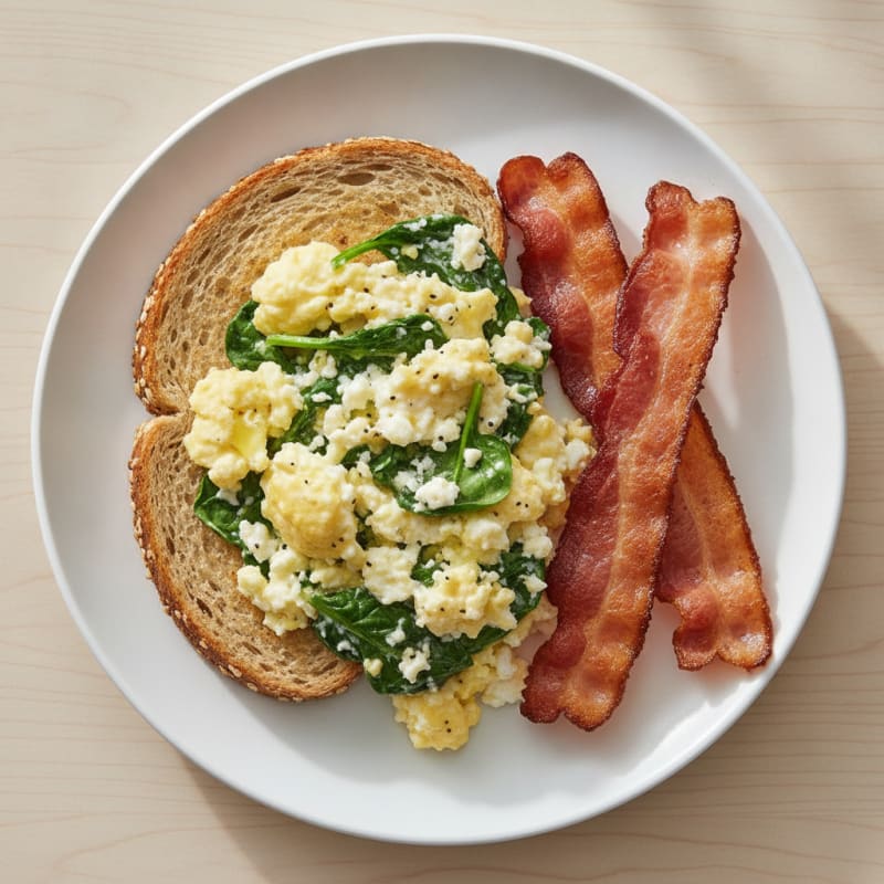 Cottage Cheese Scramble with Spinach and Turkey Bacon