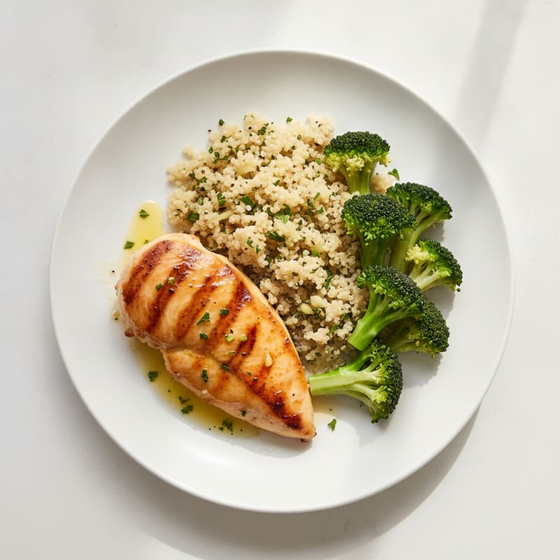 Grilled Chicken Breast with Quinoa and Steamed Broccoli