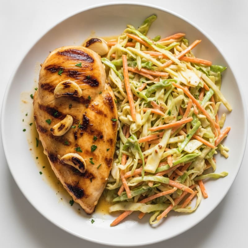 Grilled Chicken Breast with Crunchy Cabbage Slaw