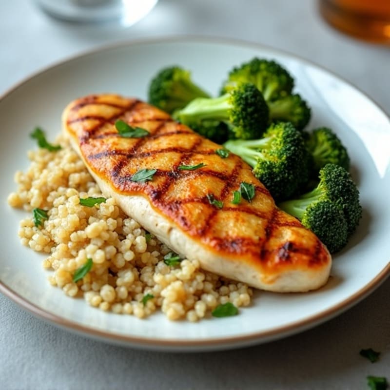 Grilled Chicken Breast with Quinoa and Roasted Broccoli