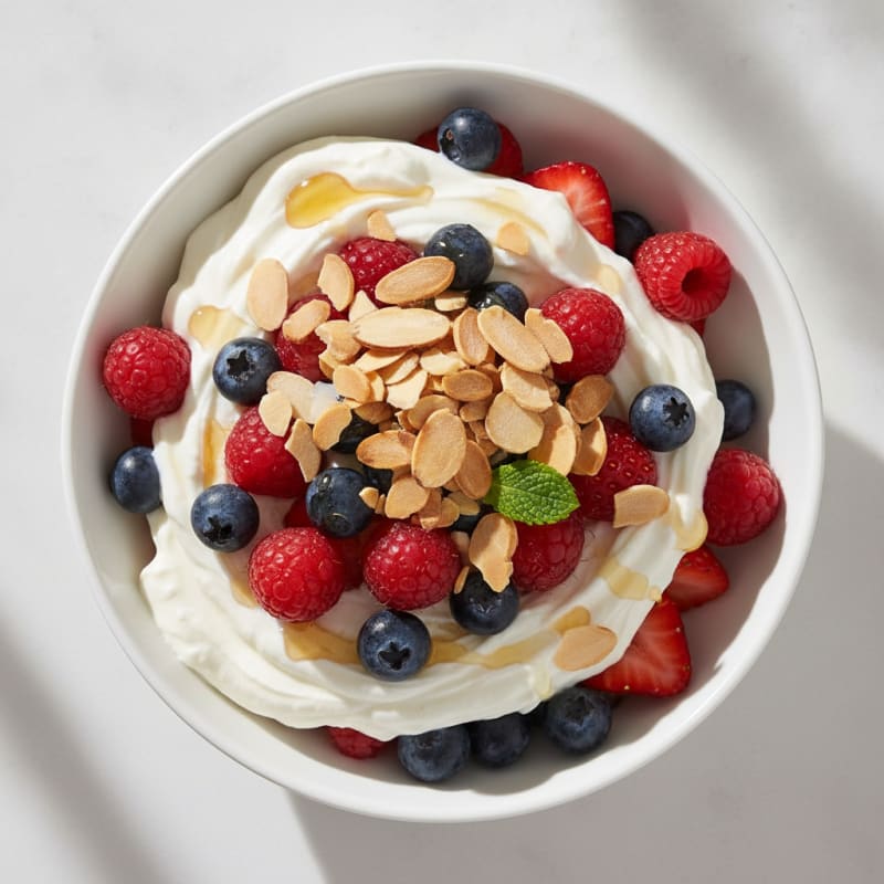 Greek Yogurt Protein Parfait with Mixed Berries and Almonds