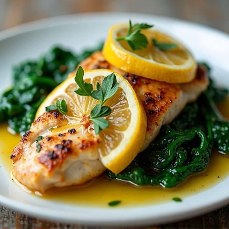 Pan-Seared Lemon Garlic Chicken with Sautéed Spinach