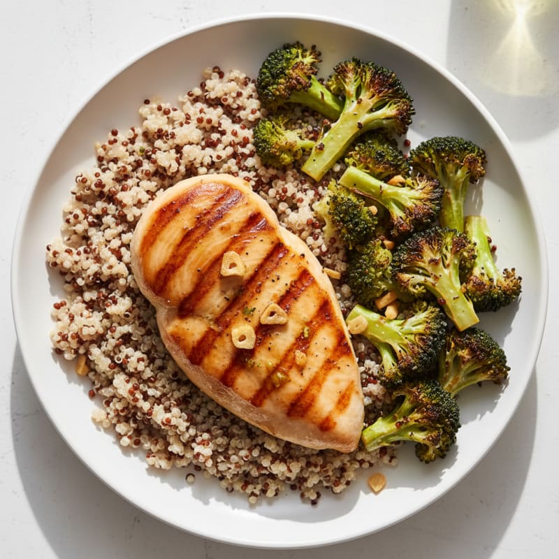 Grilled Chicken Breast with Quinoa and Roasted Broccoli