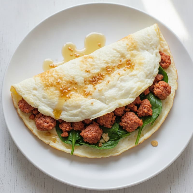 Silky Egg White Omelette with Chicken Longganisa and Spinach