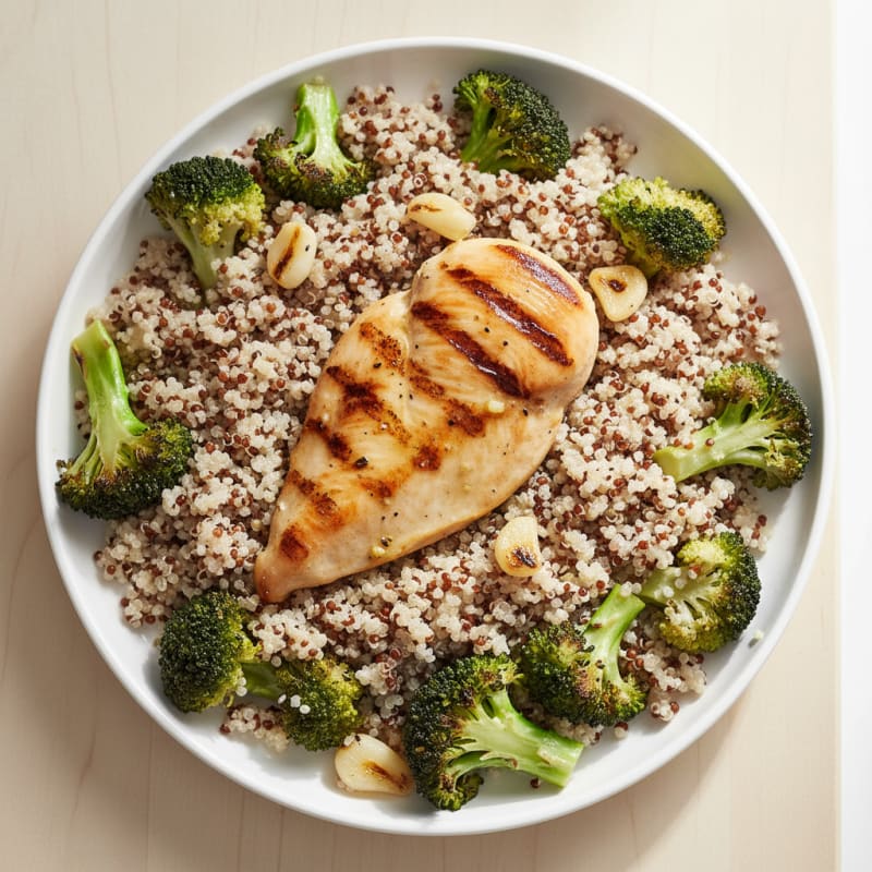 Grilled Chicken Breast with Quinoa and Roasted Broccoli