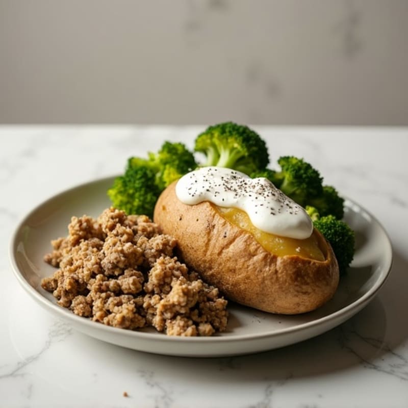 Fluffy Baked Potato with Lean Ground Turkey, Roasted Broccoli, and Creamy Greek Yogurt