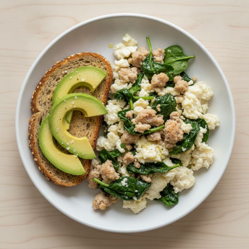 Egg White Scramble with Spinach and Turkey Sausage