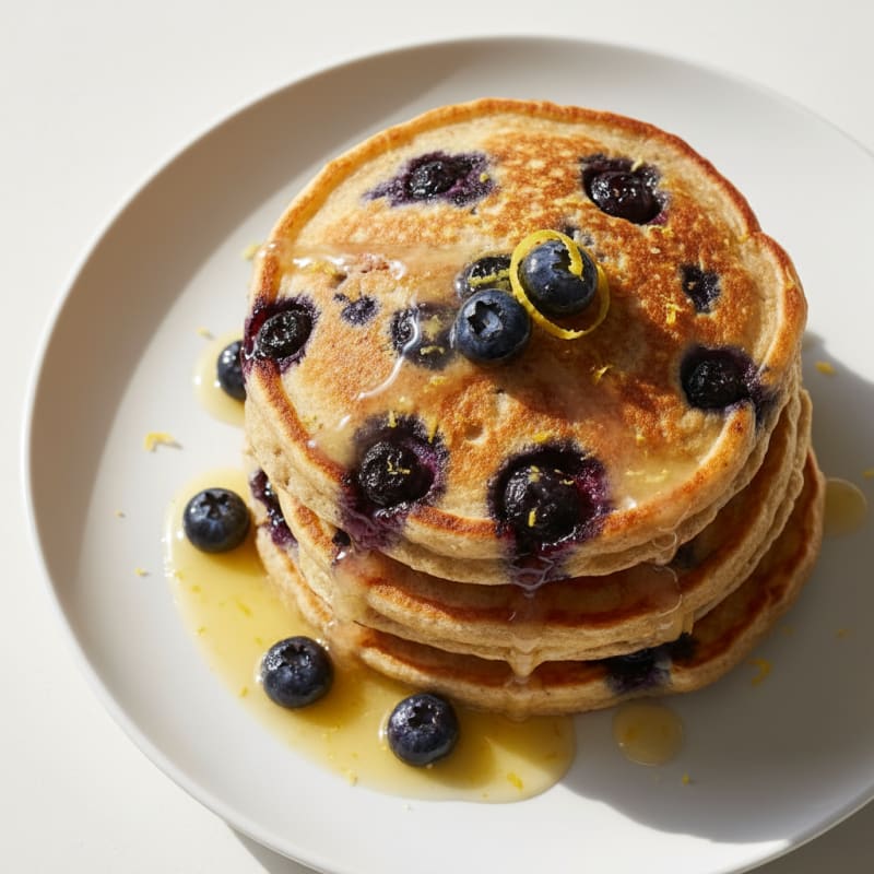 High-Protein Blueberry Ricotta Pancakes with Lemon Zest