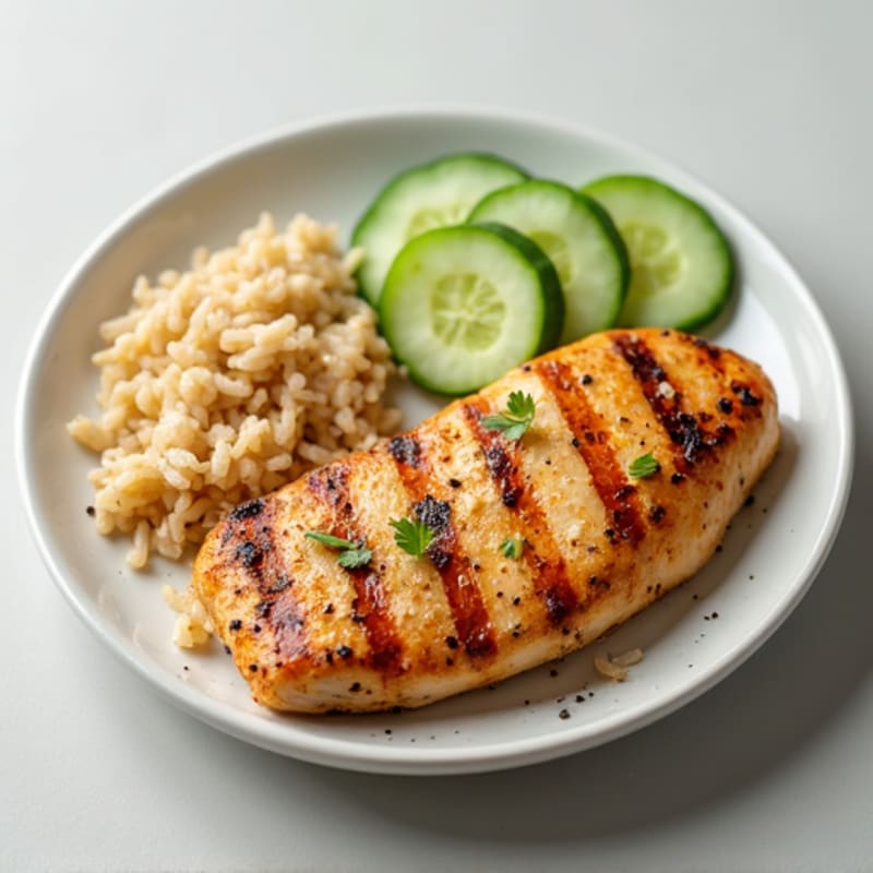 Grilled Chicken Breast with Cucumber Slices & Brown Rice