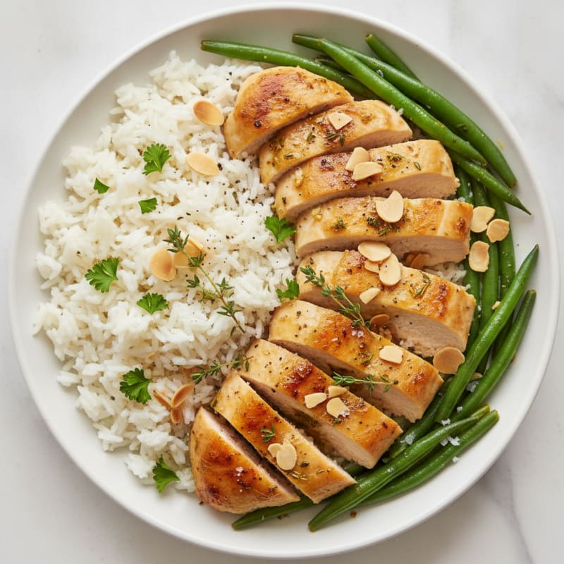 Garlic Herb Chicken and White Rice with Toasted Almonds