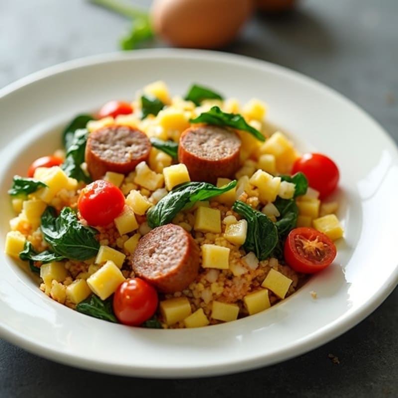 Egg White Veggie Scramble with Turkey Sausage