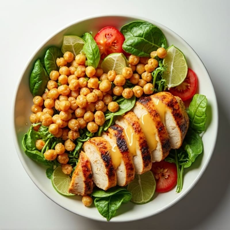 Grilled Chicken Breast Salad with Crunchy Chickpeas and Lemon-Tahini Dressing