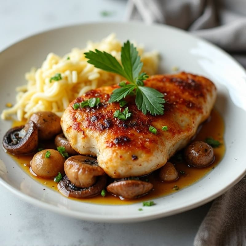 Caramelized Garlic Butter Mushrooms with Seared Chicken