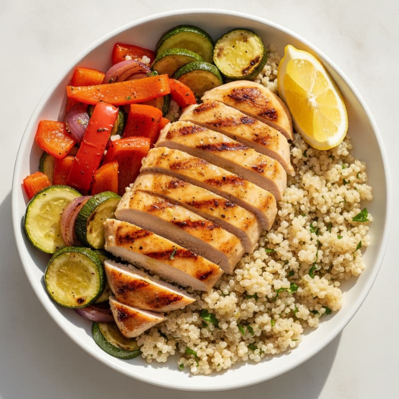 Grilled Chicken and Quinoa Bowl with Roasted Vegetables