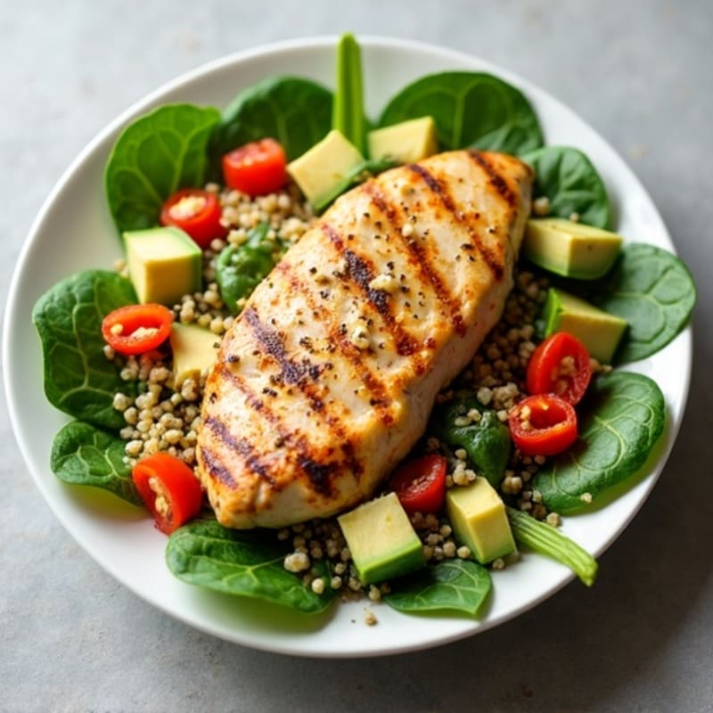 Grilled Chicken and Quinoa Salad with Fresh Spinach