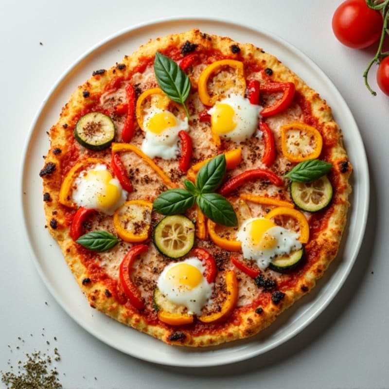 Crispy Cauliflower Crust Chicken and Roasted Vegetable Pizza
