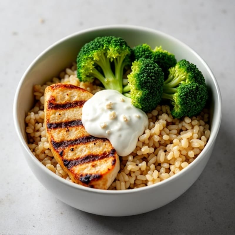Grilled Chicken and Brown Rice Bowl with Steamed Broccoli