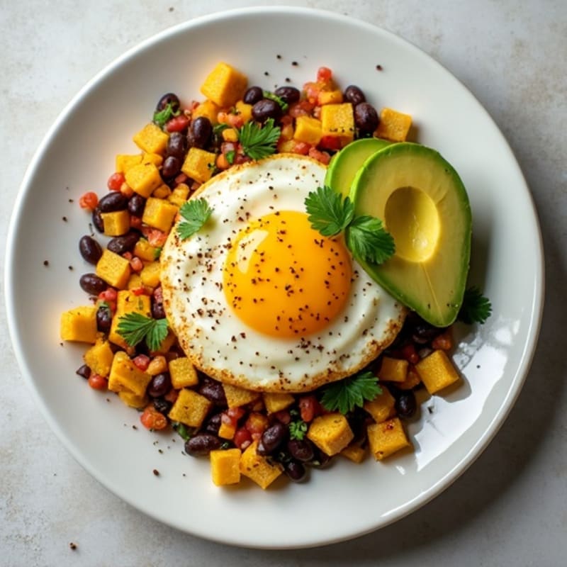 Spicy Black Bean and Egg Scramble with Fresh Salsa and Creamy Avocado