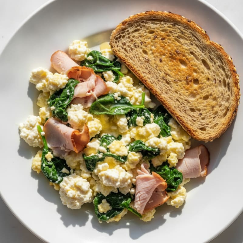 Cottage Cheese Scramble with Spinach and Smoked Turkey