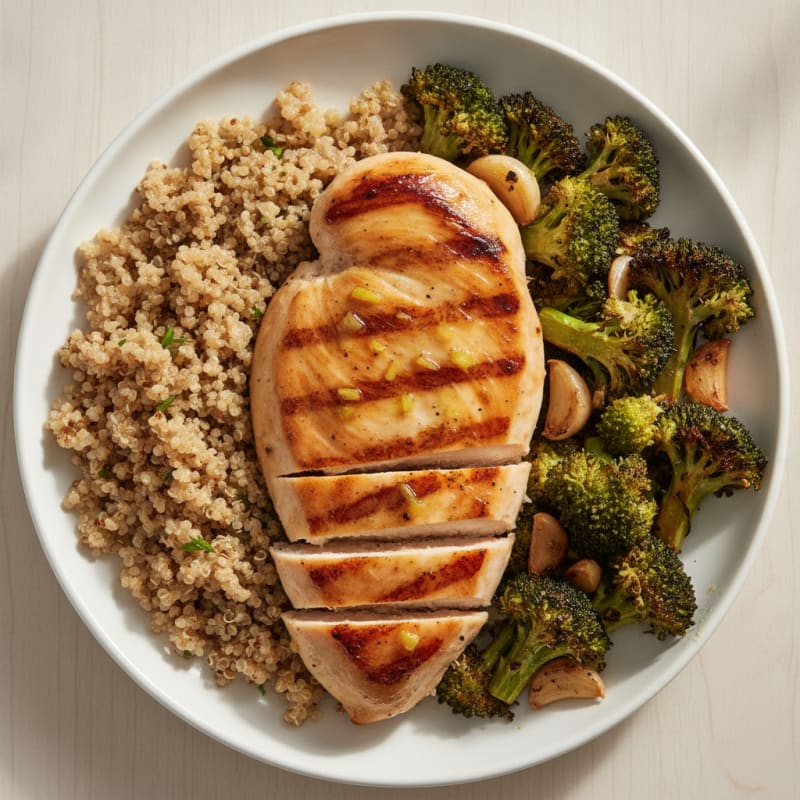 Grilled Chicken Breast with Roasted Broccoli and Quinoa