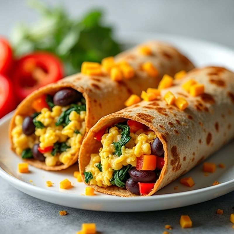 High Protein Scrambled Egg and Black Bean Breakfast Burritos