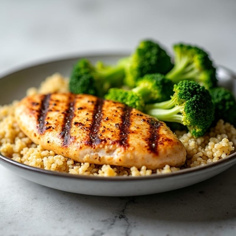 Grilled Chicken Breast with Quinoa and Steamed Broccoli