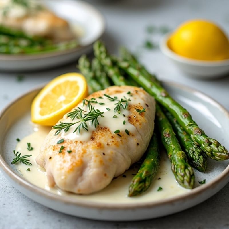 Creamy Lemon Herb Chicken with Roasted Asparagus