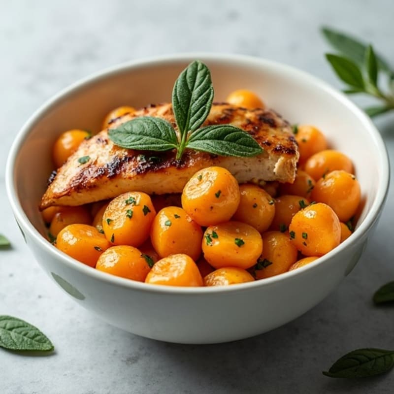 Herb-Roasted Sweet Potato Gnocchi with Sage Brown Butter and Grilled Chicken