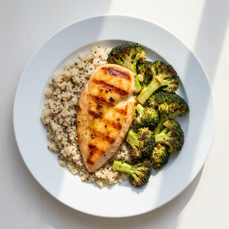 Grilled Chicken Breast with Roasted Broccoli and Quinoa