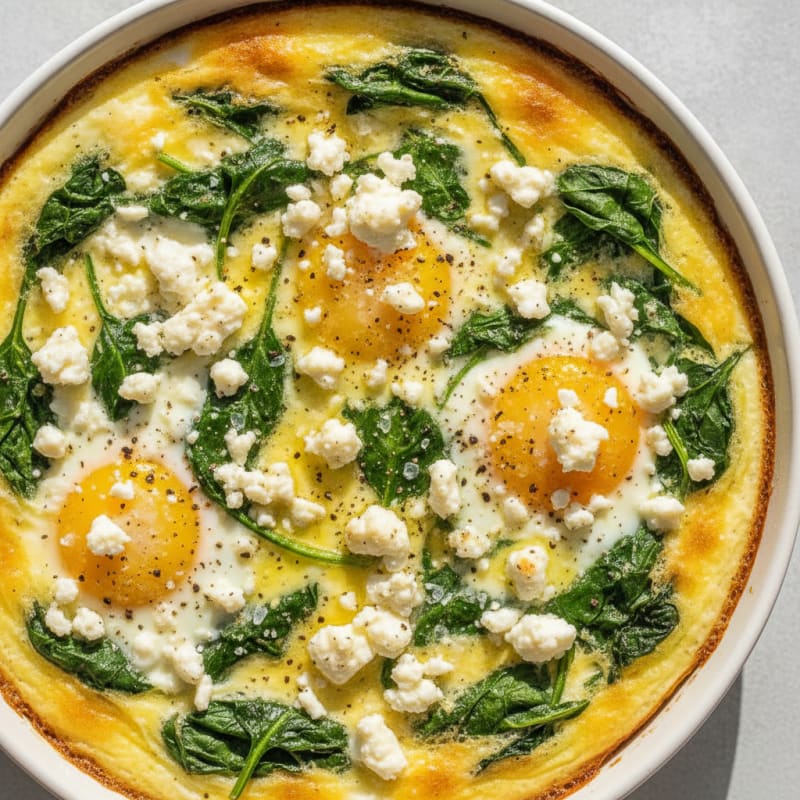 Cheesy Baked Eggs with Spinach and Feta