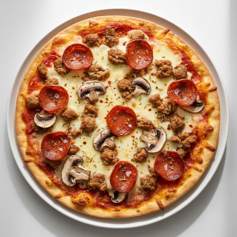 Crispy Pepperoni and Mushroom Pizza