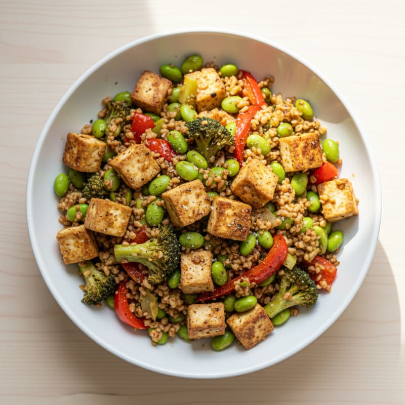 Roasted Vegetable and Tofu Bulgur Bowl