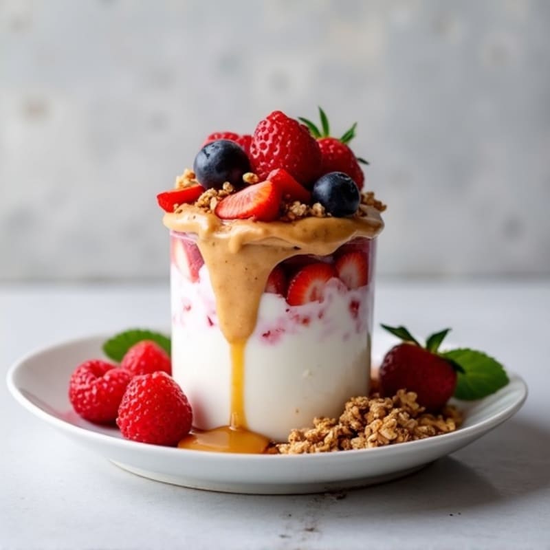 Greek Yogurt Protein Parfait with Mixed Berries and Almond Butter