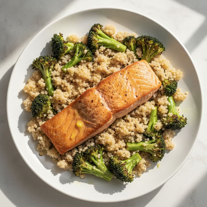 Seared Salmon with Roasted Broccoli and Quinoa