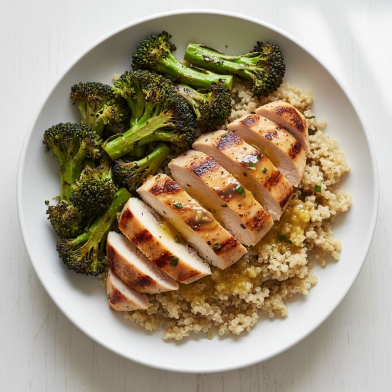 Grilled Chicken Breast with Quinoa and Roasted Broccoli