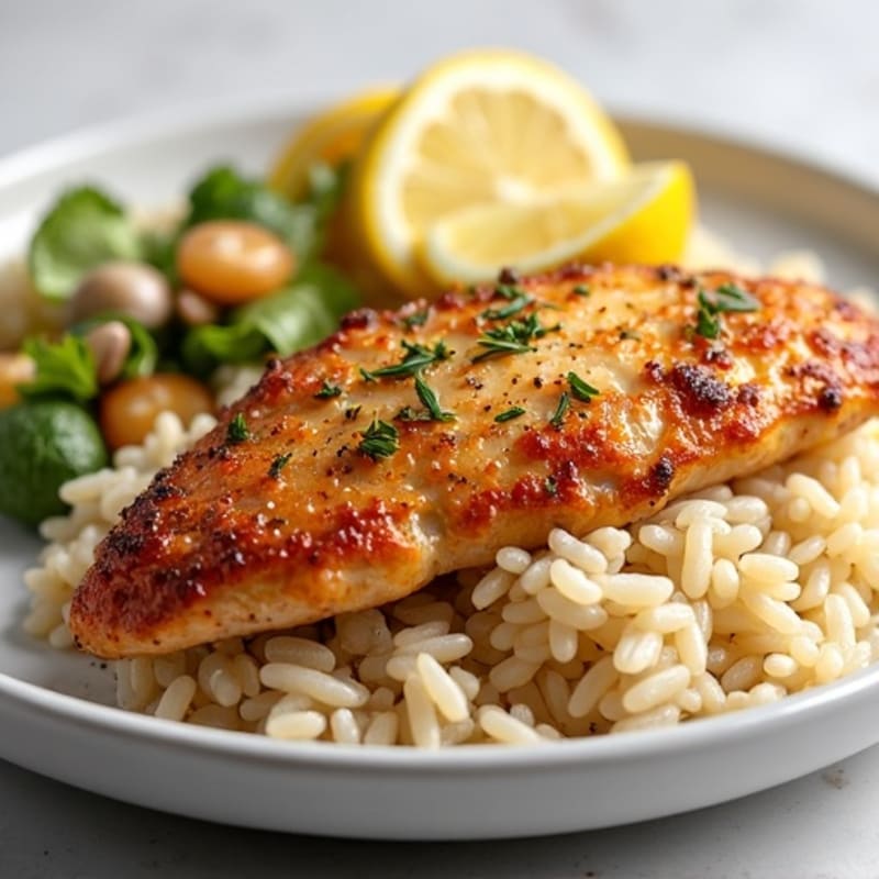Crispy Lemon-Herb Chicken with Fluffy Brown Rice