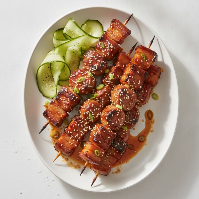 Spicy Gochujang Pork Belly Skewers