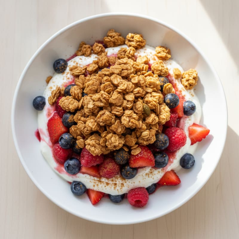 Creamy Greek Yogurt Parfait with Mixed Berries and Protein Granola