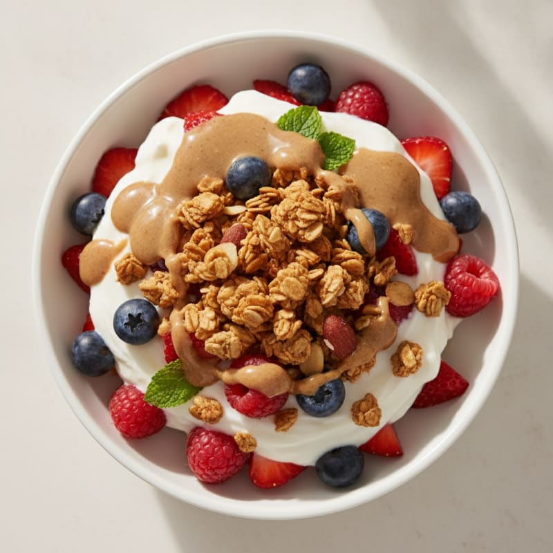 Greek Yogurt Parfait with Mixed Berries and Almond Butter