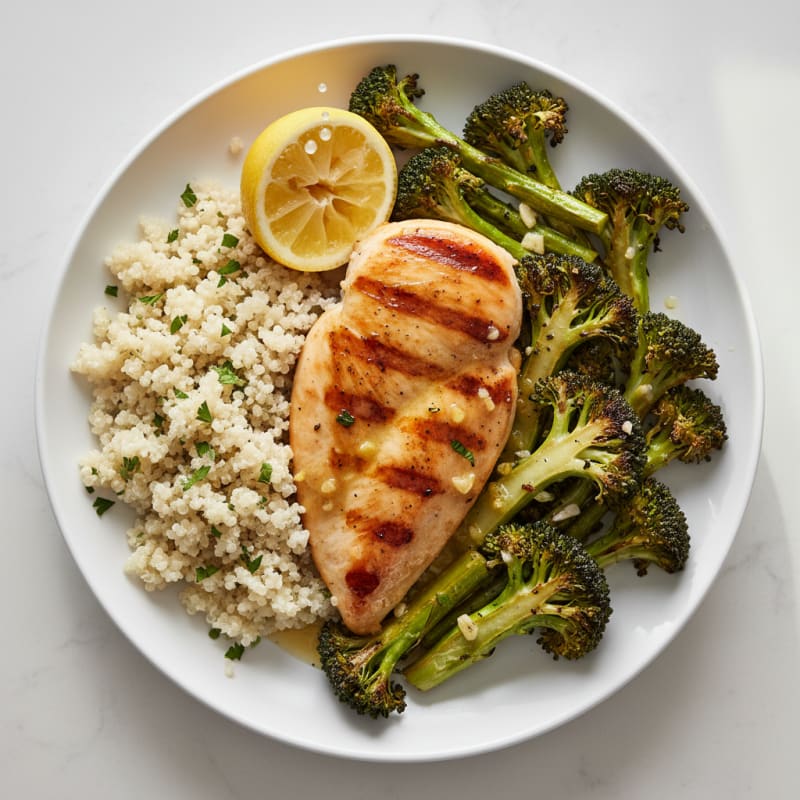 Grilled Chicken Breast with Roasted Broccoli and Quinoa