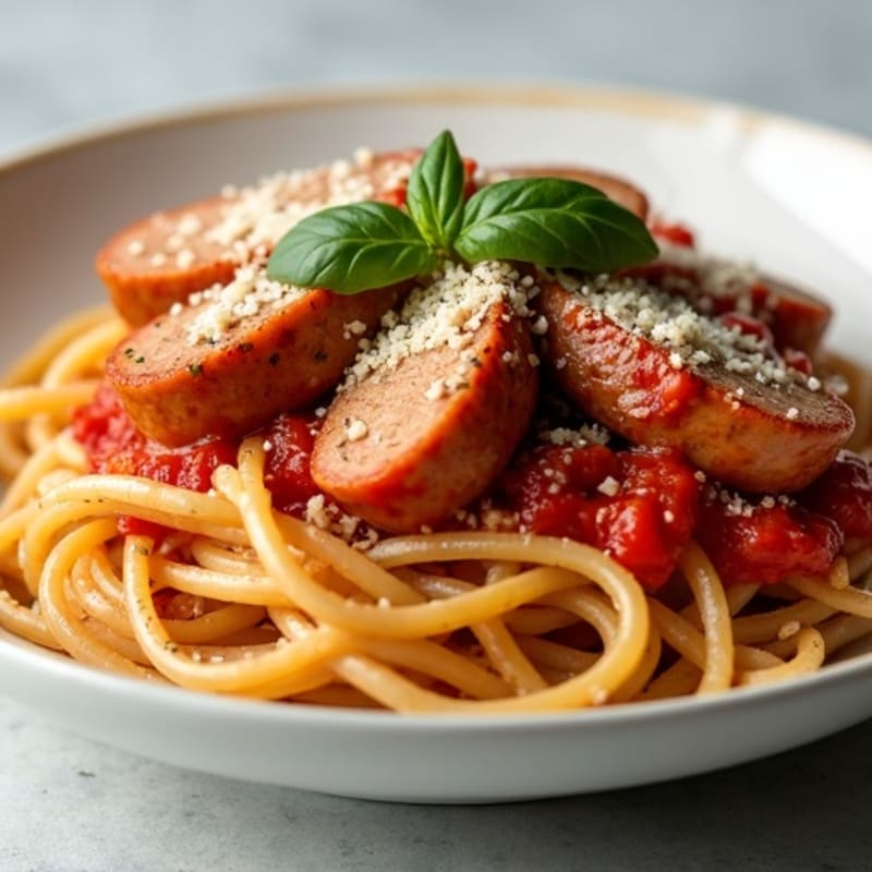 Lean Sausage Rich Tomato Ragu with Whole Wheat Pasta