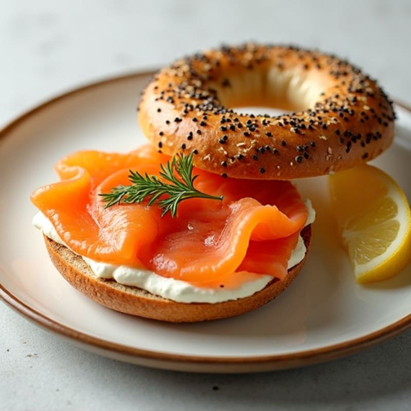Open-Face Smoked Salmon with Herbed Cream Cheese on Toasted Everything Bagel
