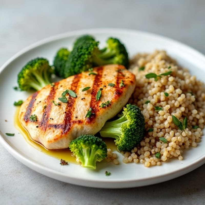 Grilled Chicken Breast with Quinoa and Roasted Broccoli
