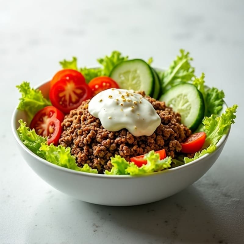 Lean Ground Beef and Crispy Lettuce Bowl with Tangy Creamy Dressing