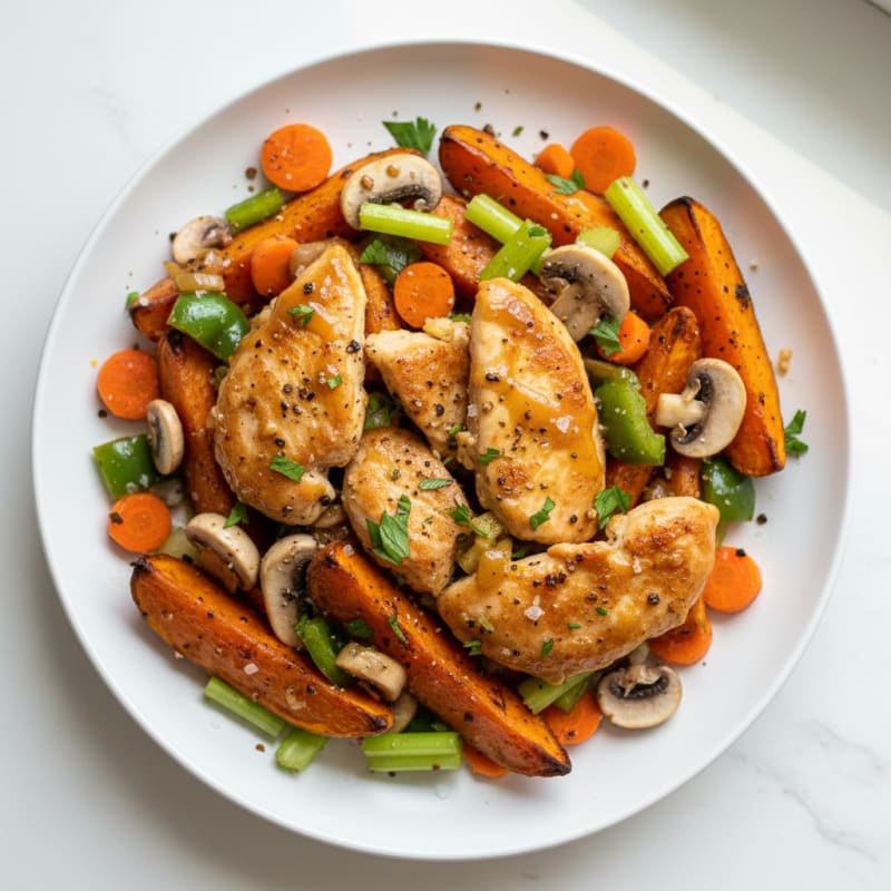 Ginger-Garlic Chicken with Roasted Sweet Potatoes
