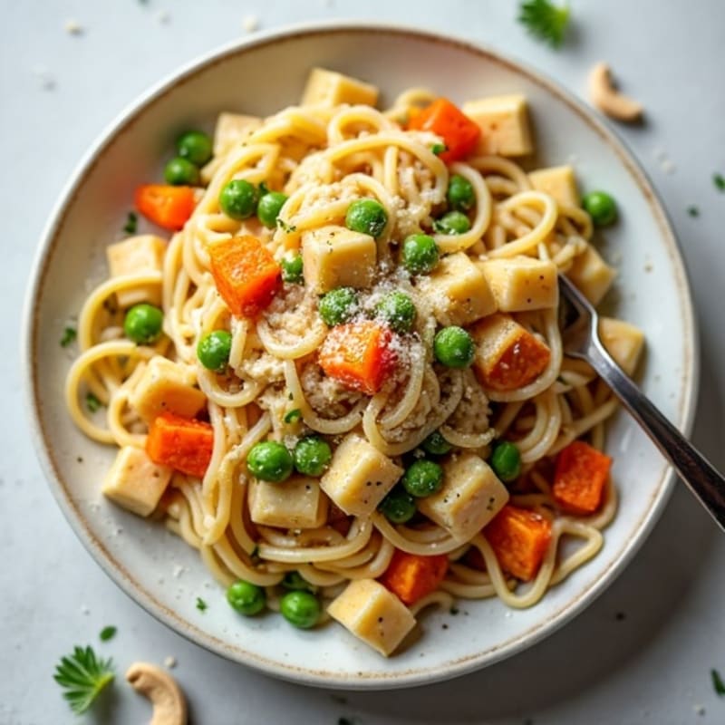 Creamy Cashew Alfredo Pasta with Roasted Vegetables
