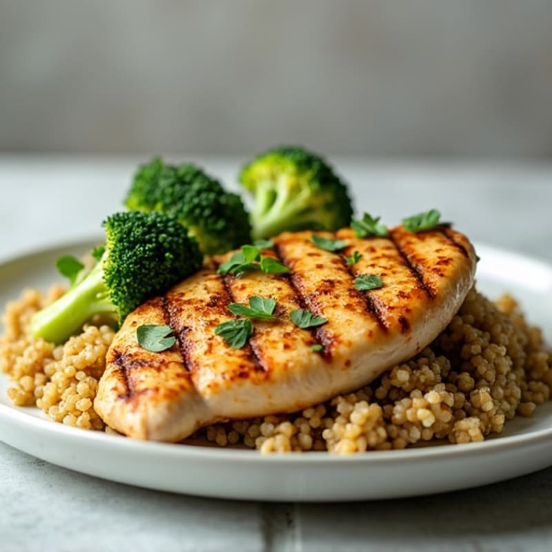 Grilled Chicken Breast with Quinoa and Roasted Broccoli